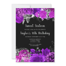 Elegant Purple and Silver Flowers Sweet Sixteen