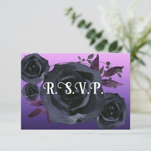 Elegant Purple Black Rose Photo RSVP Kaart (Staand voorkant)