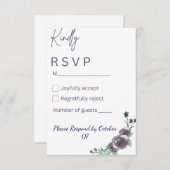 Elegant purple & black watercolor RSVP Card (Voorkant / Achterkant)