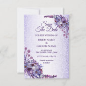 Elegant Purple Blue Pink Floral Glitter Wedding Save The Date (Voorkant)