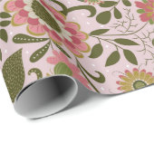 Elegant Purple Boho Flowers on Pink Cadeaupapier (Rol Hoek)