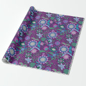 Elegant Purple Boho Flowers on Purple Cadeaupapier (Uitgerold)