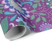 Elegant Purple Boho Flowers on Purple Cadeaupapier (Rol Hoek)