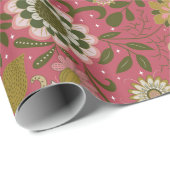 Elegant Purple Boho Flowers on Rose Pink Cadeaupapier (Rol Hoek)