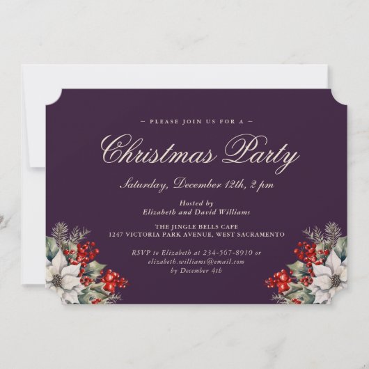 Elegant Purple Botanical Christmas Holiday Party Kaart (Voorkant)