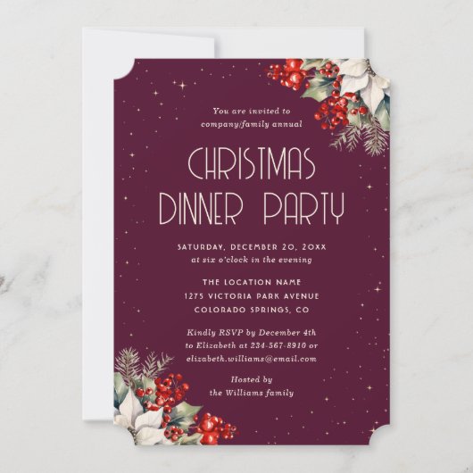 Elegant Purple Botanical Christmas Holiday Party Kaart (Voorkant)