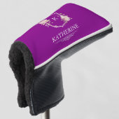 Elegant Purple Botanical Crest Feminine Monogram Golfheadcover (3/4 voorkant)