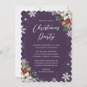Elegant Purple Botanical Snowflake Christmas Party Kaart (Voorkant)