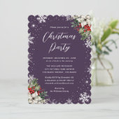 Elegant Purple Botanical Snowflake Christmas Party Kaart (Staand voorkant)