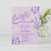 Elegant Purple Botanical Wedding Invitation Kaart (Staand voorkant)