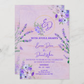 Elegant Purple Botanical Wedding Invitation Kaart (Voorkant / Achterkant)