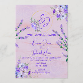 Elegant Purple Botanical Wedding Invitation Kaart
