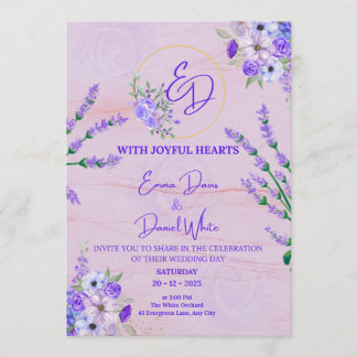 Elegant Purple Botanical Wedding Invitation Kaart