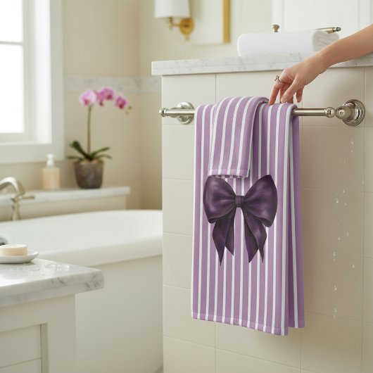 Elegant Purple Bow Striped Bathroom Set Bad Handdoek