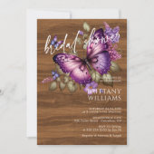 Elegant Purple Butterfly Bridal Shower Invitation Kaart (Voorkant)