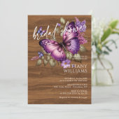 Elegant Purple Butterfly Bridal Shower Invitation Kaart (Staand voorkant)