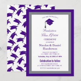Elegant purple caps graduation ceremony invitation kaart