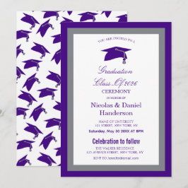 Elegant purple caps graduation ceremony invitation kaart