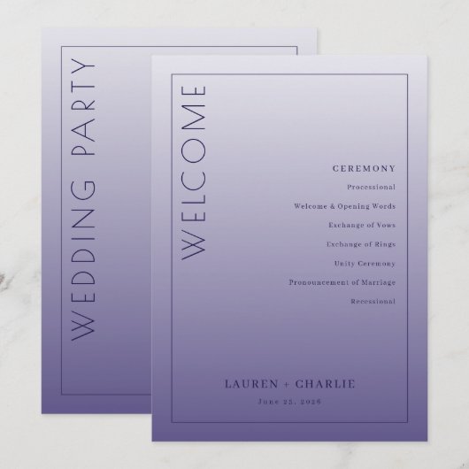 Elegant Purple Ceremony Program Programmakaart (Voorkant / Achterkant)