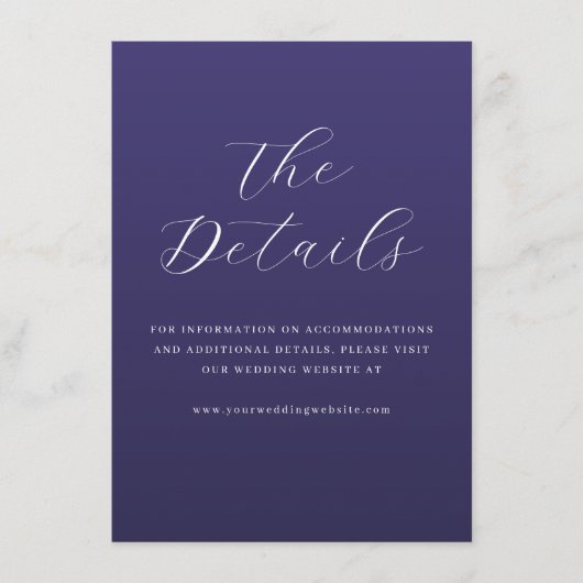 Elegant Purple Cursive Wedding Details Card Informatiekaartje (Voorkant)