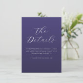 Elegant Purple Cursive Wedding Details Card Informatiekaartje (Staand voorkant)