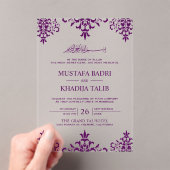 Elegant Purple Damask Islamic Wedding Acryl Uitnodigingen (Insitu (Draagbaar))