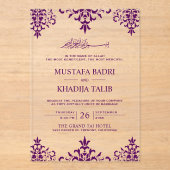 Elegant Purple Damask Islamic Wedding Acryl Uitnodigingen (Voorkant)