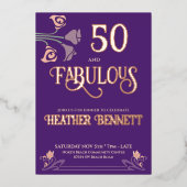 Elegant Purple Fabulous 50 Rose Foil Birthday Folie Uitnodiging (Voorkant)