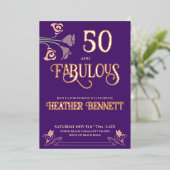 Elegant Purple Fabulous 50 Rose Foil Birthday Folie Uitnodiging (Staand Voorkant)