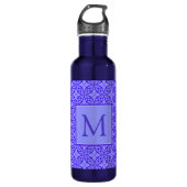 Elegant Purple Filigree Pattern Monogram Waterfles (Voorkant)