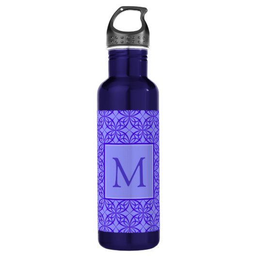 Elegant Purple Filigree Pattern Monogram Waterfles (Voorkant)
