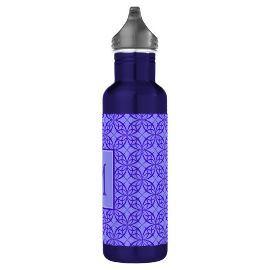 Elegant Purple Filigree Pattern Monogram Waterfles (Rechts)