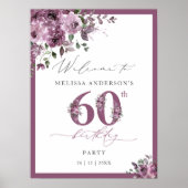 Elegant Purple Floral 60th Birthday Welcome Poster (Voorkant)