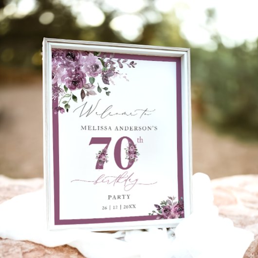 Elegant Purple Floral 70th Birthday Welcome Poster