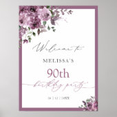 Elegant Purple Floral Any Age Birthday Welcome Poster (Voorkant)