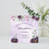 Elegant Purple Floral Birthday Invitation (Staand voorkant)
