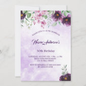 Elegant Purple Floral Birthday Invitation Kaart (Voorkant)