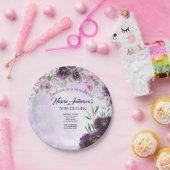 Elegant Purple Floral Birthday Invitation Papieren Bordje (Feest)