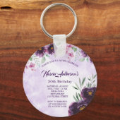 Elegant Purple Floral Birthday Invitation Sleutelhanger (Voorkant)