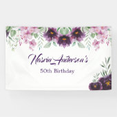 Elegant Purple Floral Birthday Invitation Spandoek (Horizontaal)