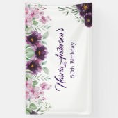 Elegant Purple Floral Birthday Invitation Spandoek (Verticaal)