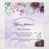 Elegant Purple Floral Birthday Invitation Wijn Etiket (Enkel label)