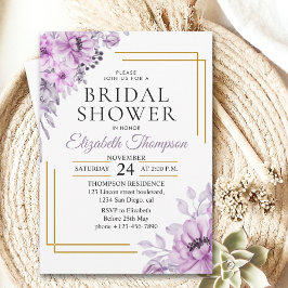 Elegant Purple Floral Bridal Shower Party Kaart