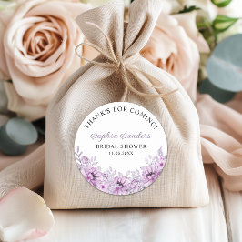 Elegant Purple Floral Bridal Shower Party Ronde Sticker