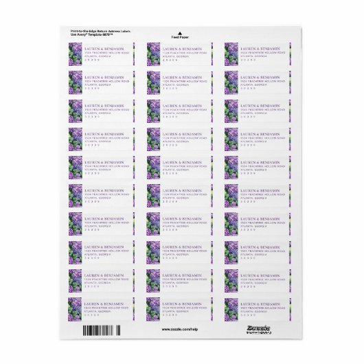 Elegant Purple Floral Hydrangea Etiket (Full Sheet)