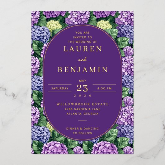 Elegant Purple Floral Invitation Folie Uitnodiging (Voorkant)