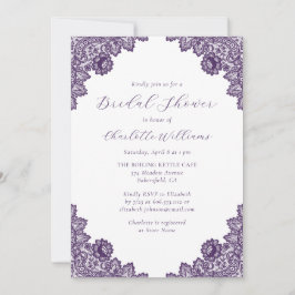 Elegant Purple Floral Lace Burlap Bridal Shower Kaart
