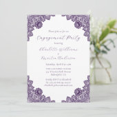 Elegant Purple Floral Lace Rustic Engagement Party Kaart (Staand voorkant)