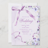 Elegant Purple Floral Ribbons Wedding Invitation Kaart (Voorkant)