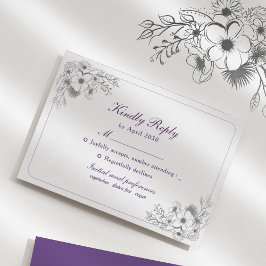 Elegant Purple Floral RSVP Kaartje